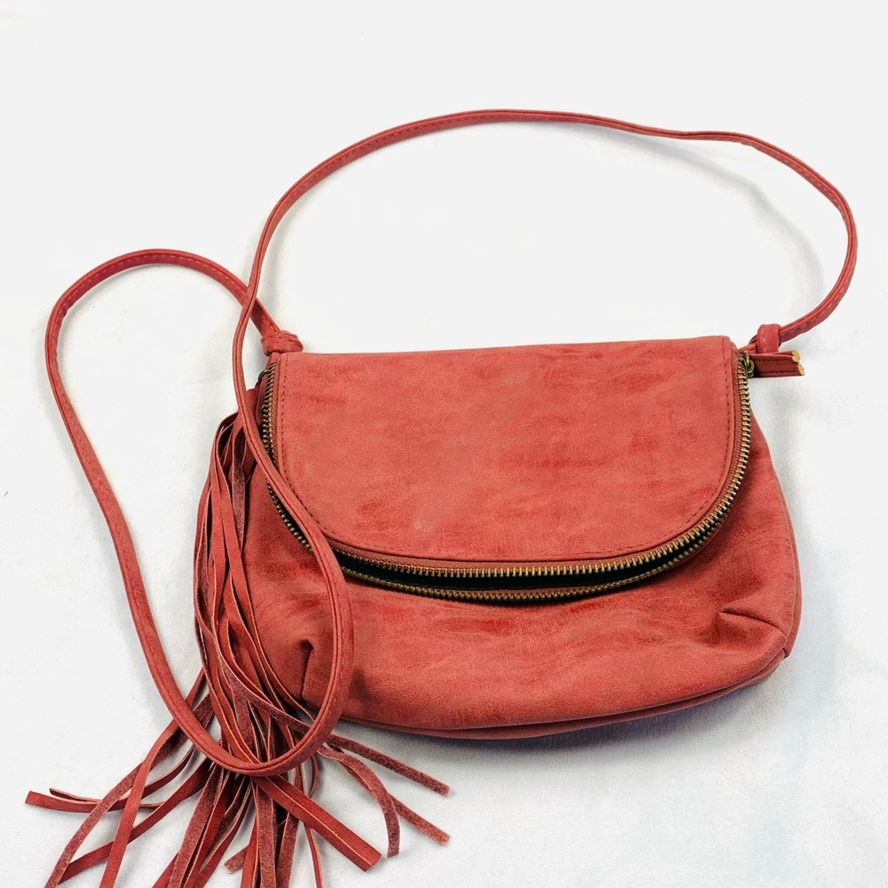 Pink mini suede-like leather crossbody bag
